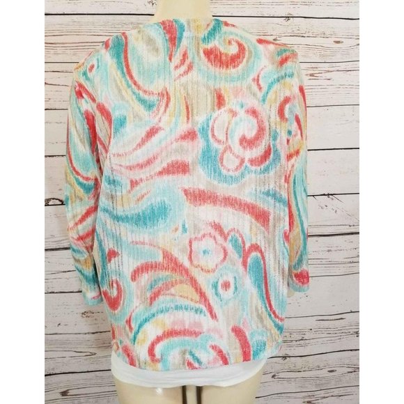 Alfred Dunner Petite open Cardigan light weight Swirl blue Orange Sz Large P - Picture 4 of 6
